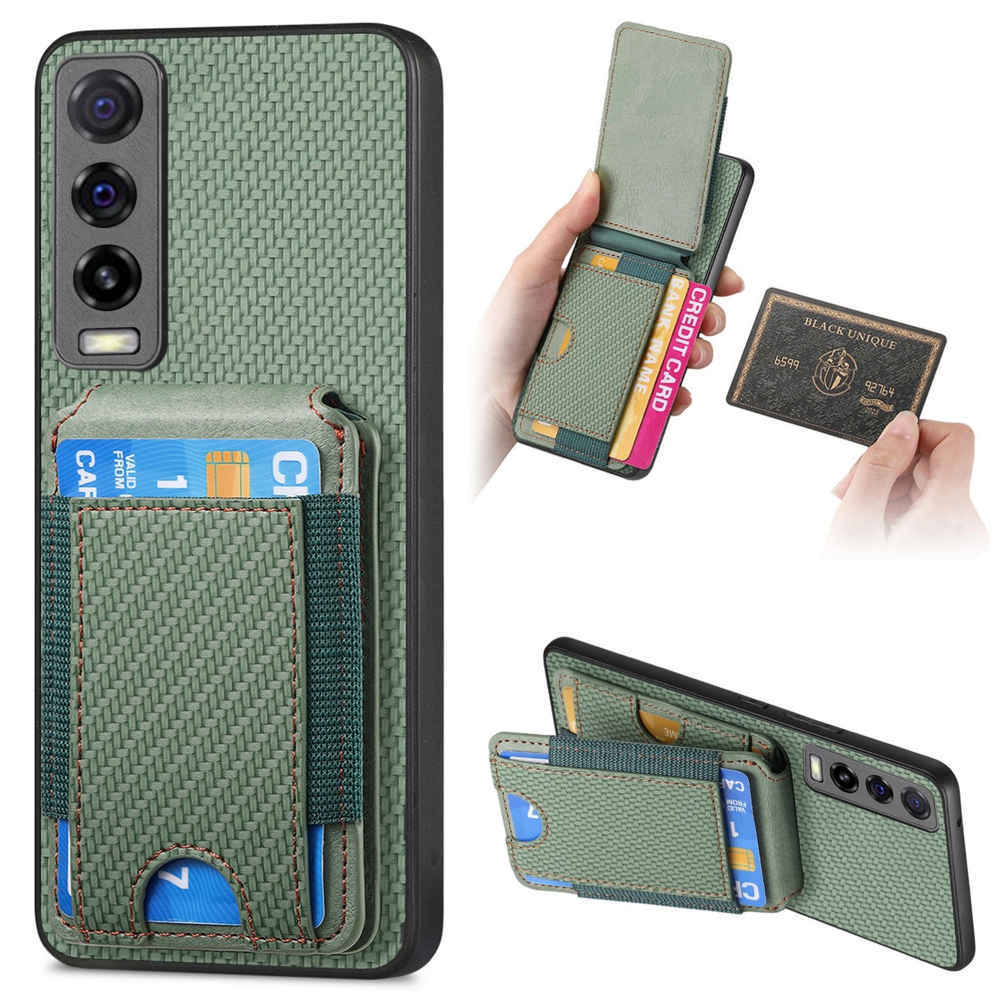 For vivo Y70s Vertical Flip Wallet Stand Phone Case with Carbon Fibre Pattern