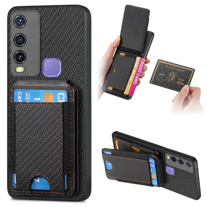 For vivo Y50 Vertical Flip Wallet Stand Phone Case with Carbon Fibre Pattern