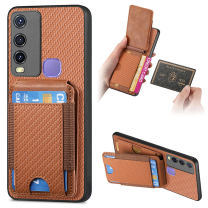 For vivo Y50 Vertical Flip Wallet Stand Phone Case with Carbon Fibre Pattern