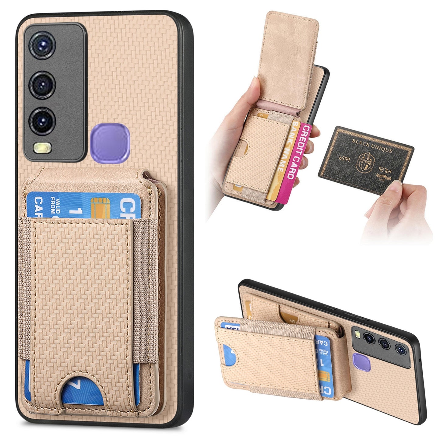 For vivo Y50 Vertical Flip Wallet Stand Phone Case with Carbon Fibre Pattern