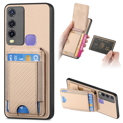 For vivo Y50 Vertical Flip Wallet Stand Phone Case with Carbon Fibre Pattern