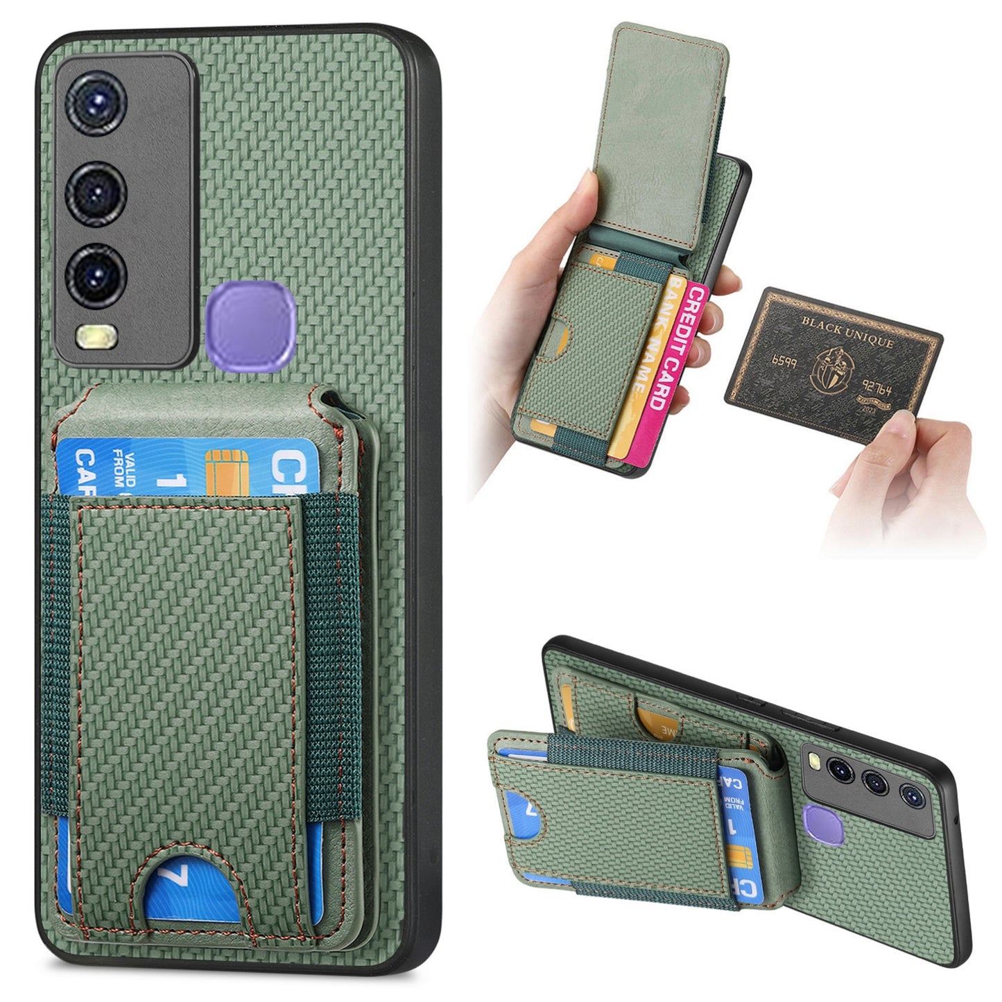 For vivo Y50 Vertical Flip Wallet Stand Phone Case with Carbon Fibre Pattern