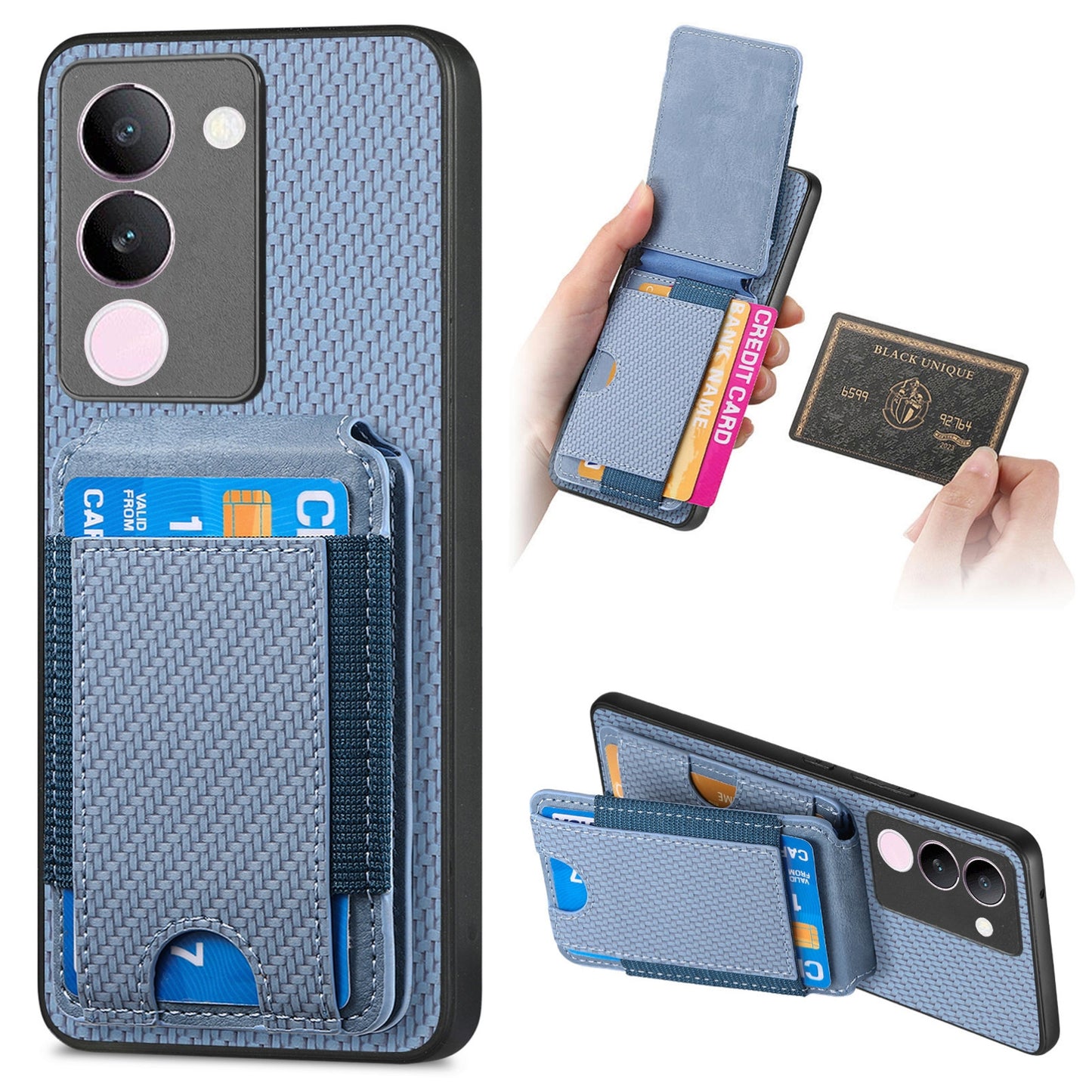 vivo S17/S17 Pro Vertical Flip Wallet Stand Phone Case with Carbon Fibre Pattern