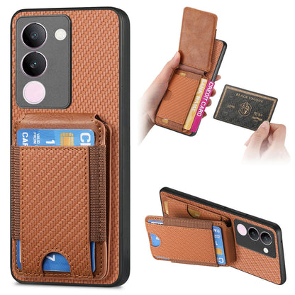 vivo V29 Vertical Flip Wallet Stand Phone Case with Carbon Fibre Pattern