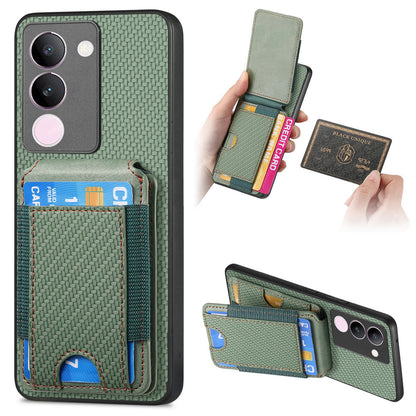 vivo S17/S17 Pro Vertical Flip Wallet Stand Phone Case with Carbon Fibre Pattern