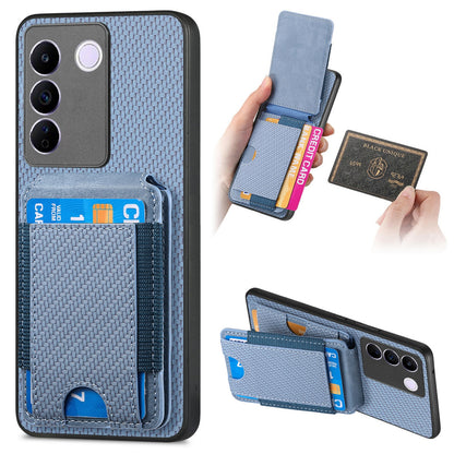 vivo S16E Vertical Flip Wallet Stand Phone Case with Carbon Fibre Pattern