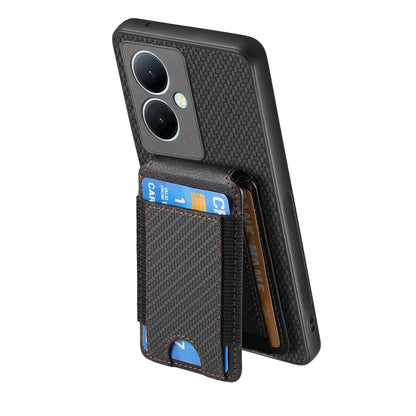 vivo V27E Vertical Flip Wallet Stand Phone Case with Carbon Fibre Pattern
