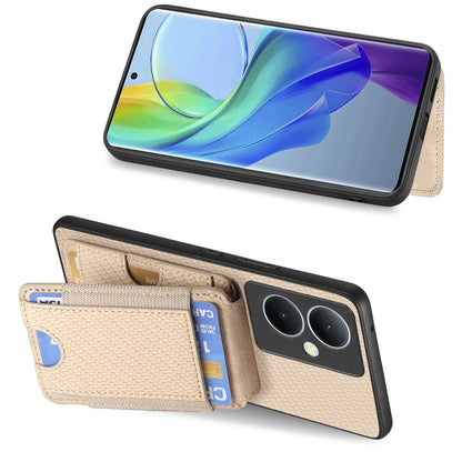 vivo S16E Vertical Flip Wallet Stand Phone Case with Carbon Fibre Pattern