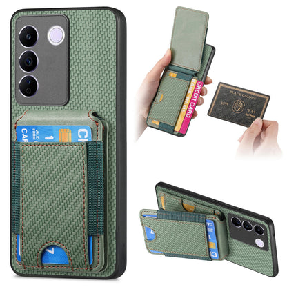 vivo S16E Vertical Flip Wallet Stand Phone Case with Carbon Fibre Pattern