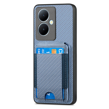 vivo V27 Vertical Flip Wallet Stand Phone Case with Carbon Fibre Pattern
