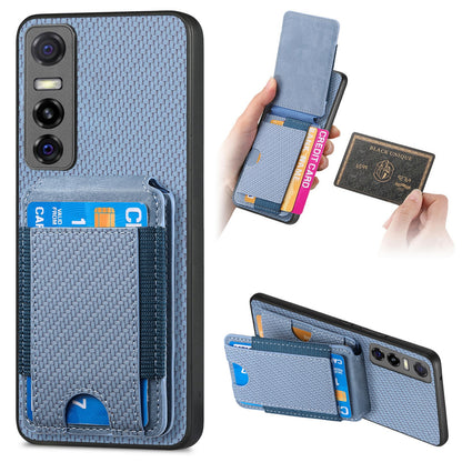 vivo S7e Vertical Flip Wallet Stand Phone Case with Carbon Fibre Pattern