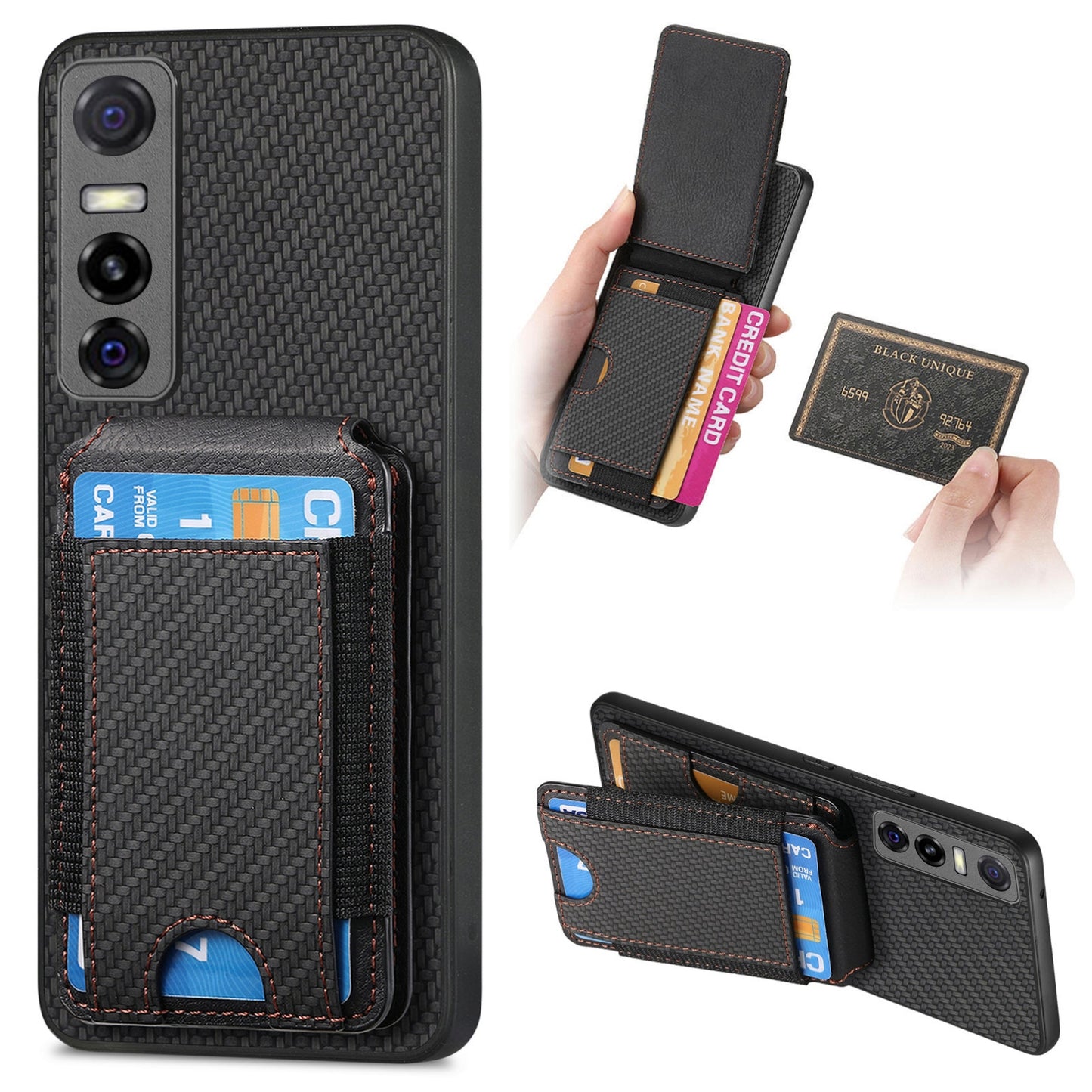 For vivo Y73s 5G Vertical Flip Wallet Stand Phone Case with Carbon Fibre Pattern