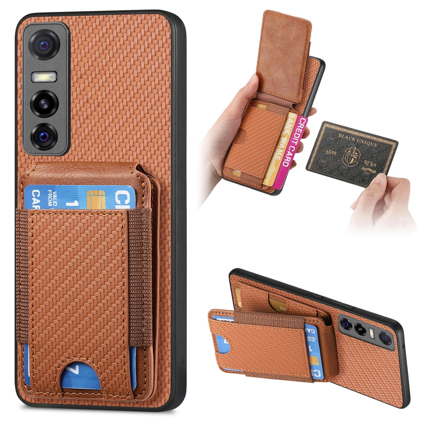 For vivo Y73s 5G Vertical Flip Wallet Stand Phone Case with Carbon Fibre Pattern
