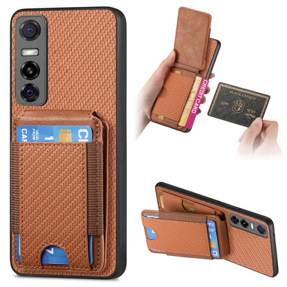 For vivo Y73s 5G Vertical Flip Wallet Stand Phone Case with Carbon Fibre Pattern