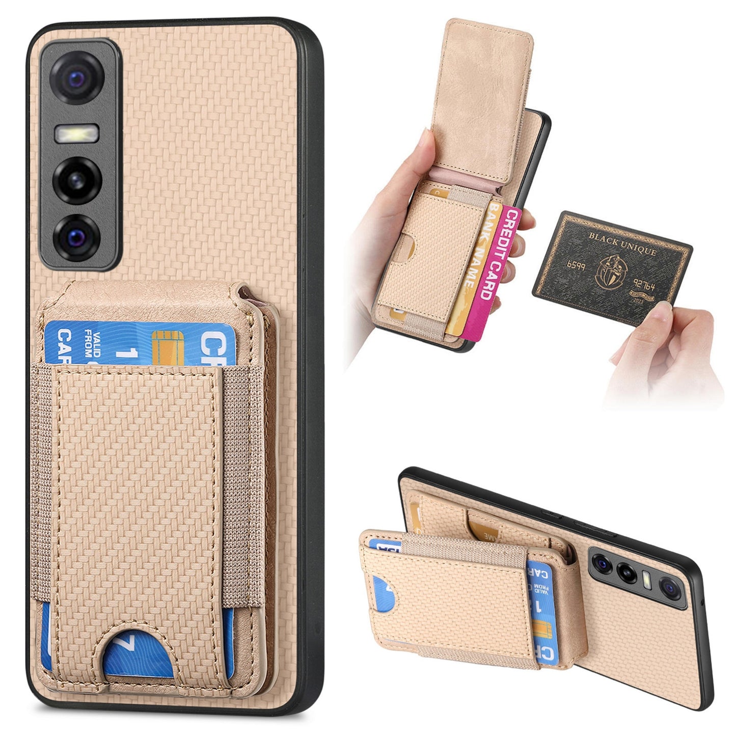 For vivo Y73s 5G Vertical Flip Wallet Stand Phone Case with Carbon Fibre Pattern