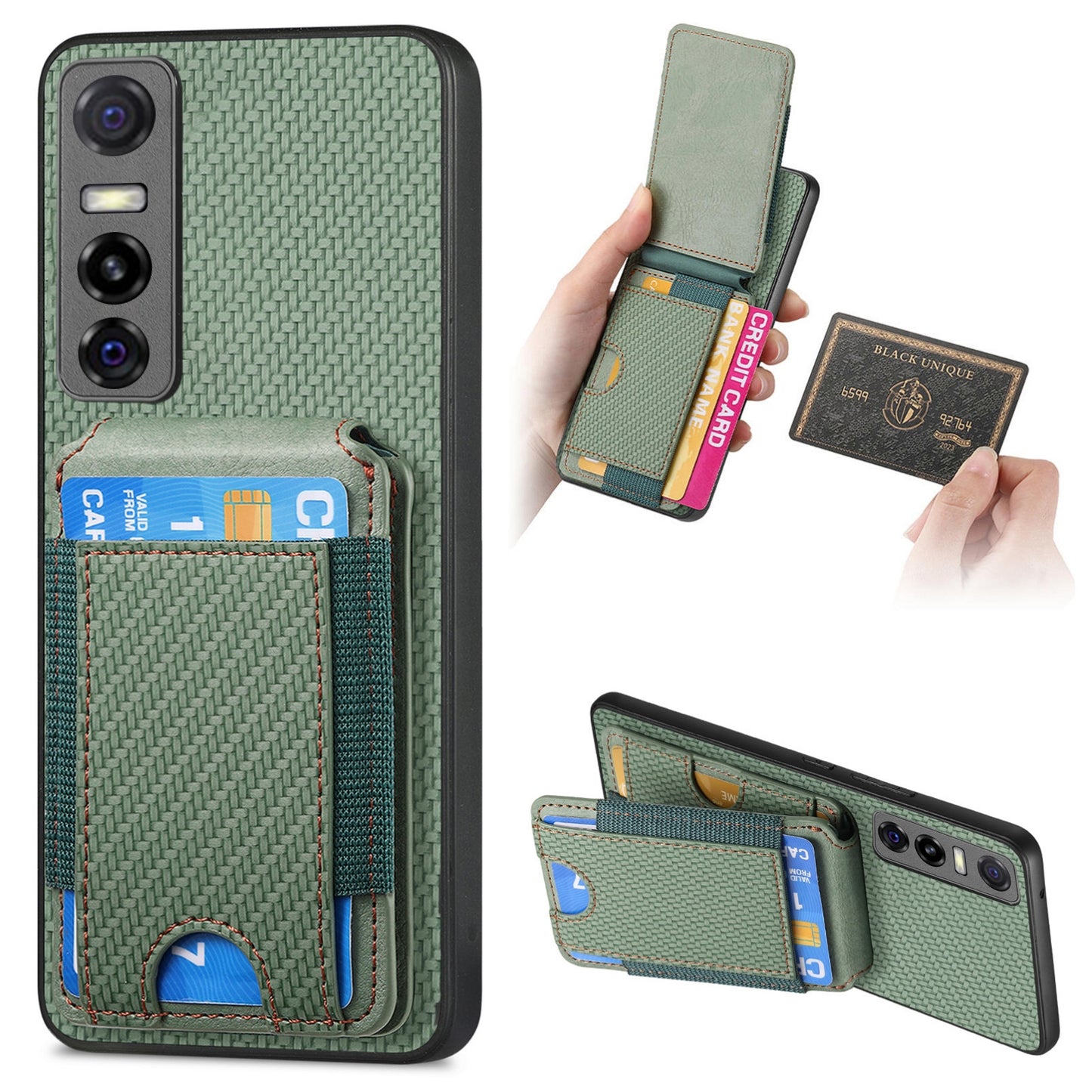 vivo S7e Vertical Flip Wallet Stand Phone Case with Carbon Fibre Pattern