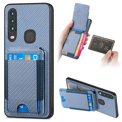 vivo Y15 Vertical Flip Wallet Stand Phone Case with Carbon Fibre Pattern