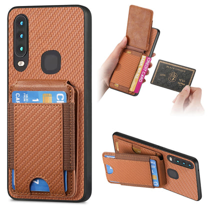 vivo Y15 Vertical Flip Wallet Stand Phone Case with Carbon Fibre Pattern