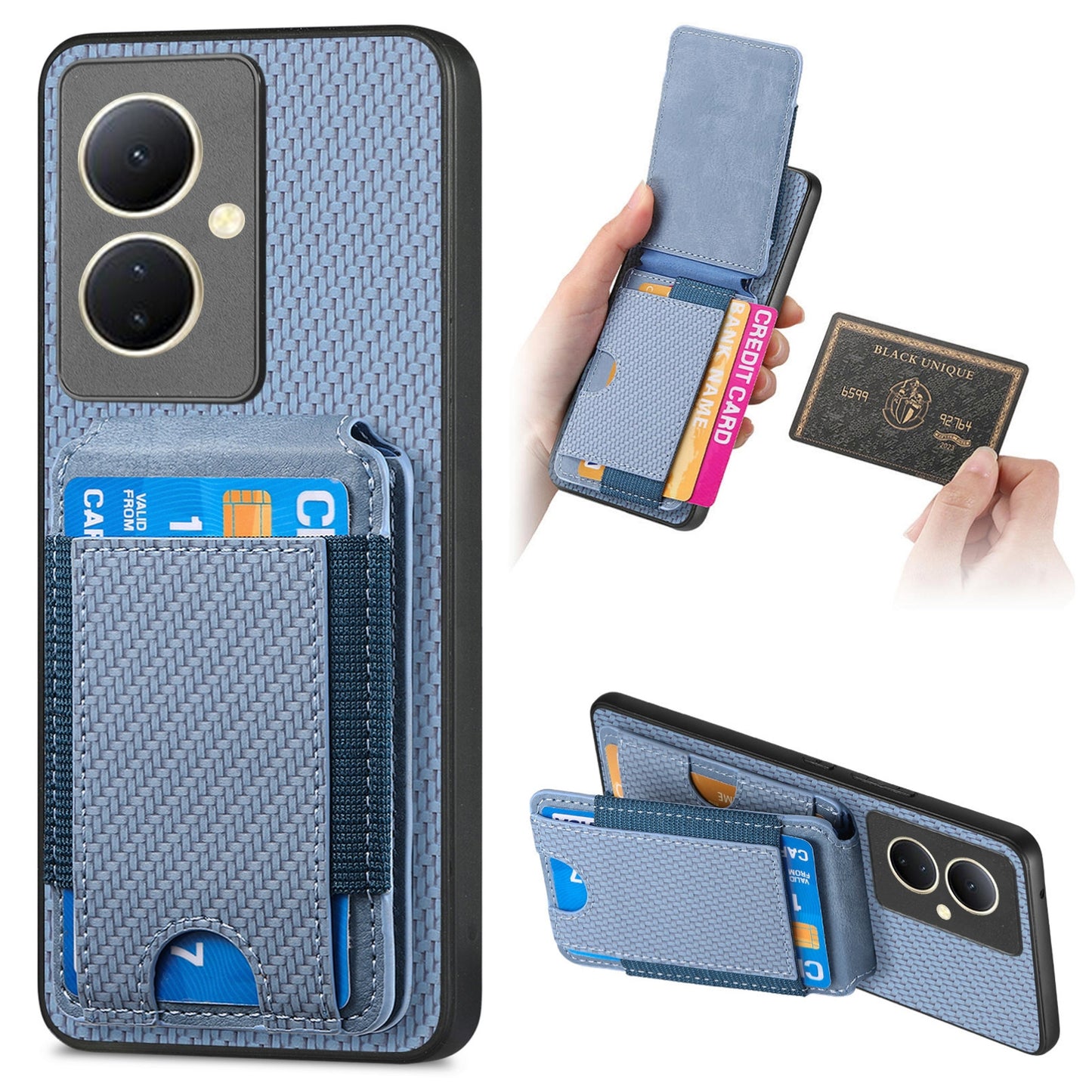 For vivo Y78+ Vertical Flip Wallet Stand Phone Case with Carbon Fibre Pattern