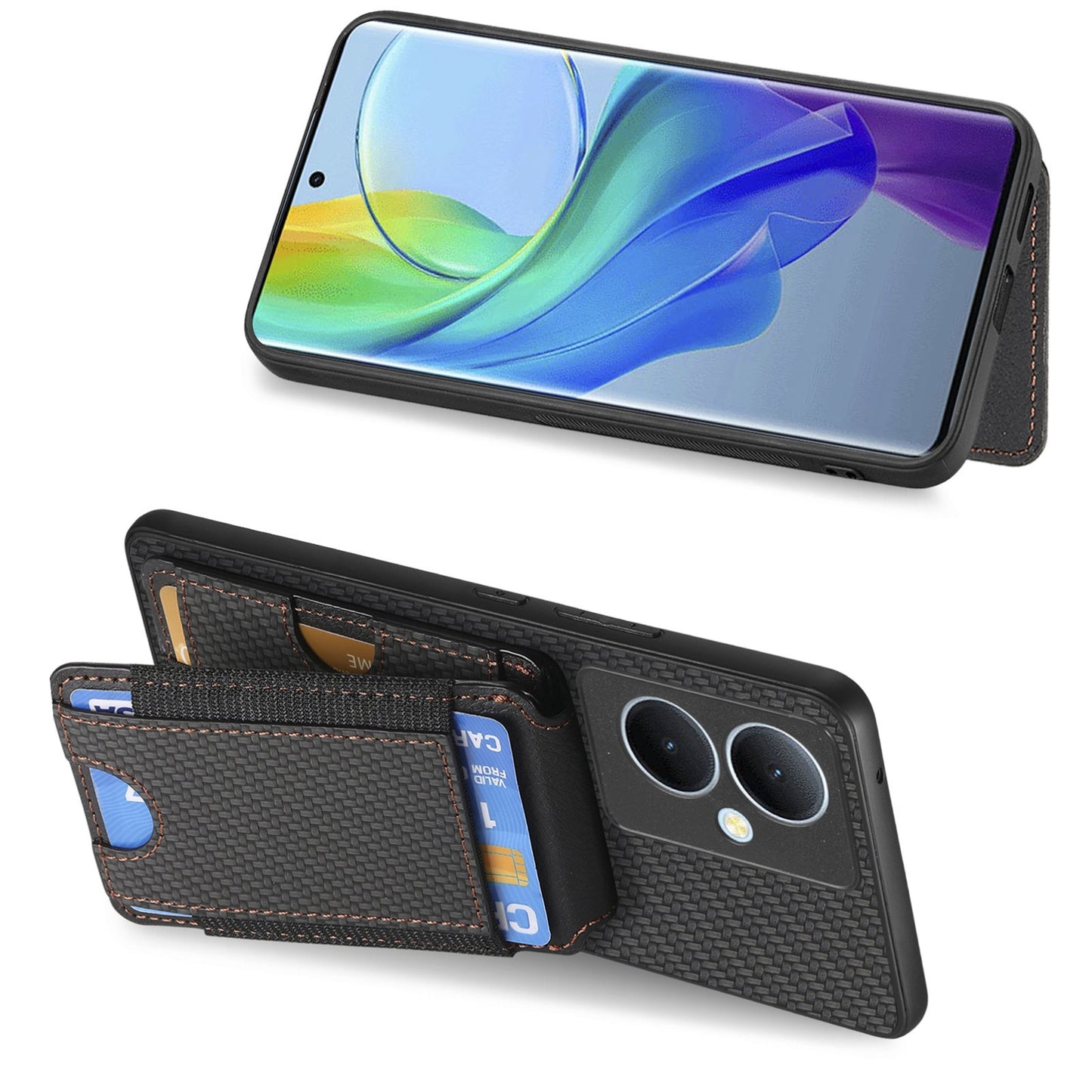 For vivo Y78+ Vertical Flip Wallet Stand Phone Case with Carbon Fibre Pattern