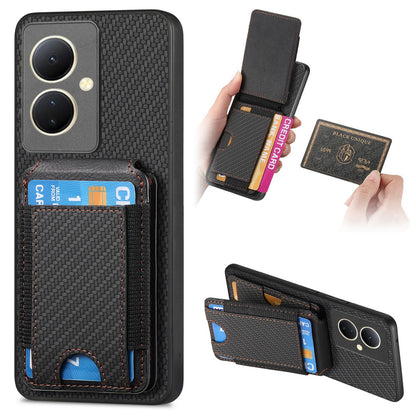 For vivo Y78+ Vertical Flip Wallet Stand Phone Case with Carbon Fibre Pattern