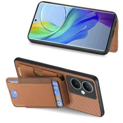 For vivo Y78+ Vertical Flip Wallet Stand Phone Case with Carbon Fibre Pattern
