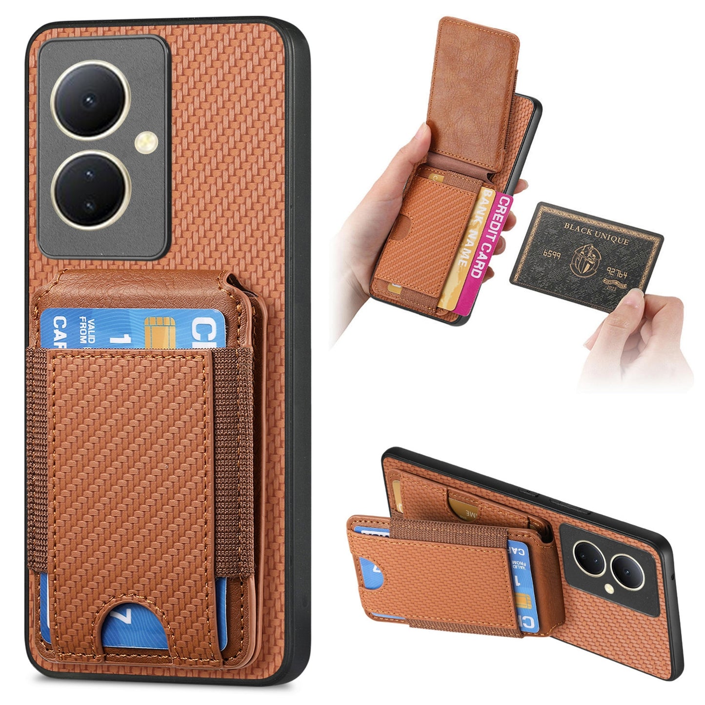 For vivo Y78+ Vertical Flip Wallet Stand Phone Case with Carbon Fibre Pattern
