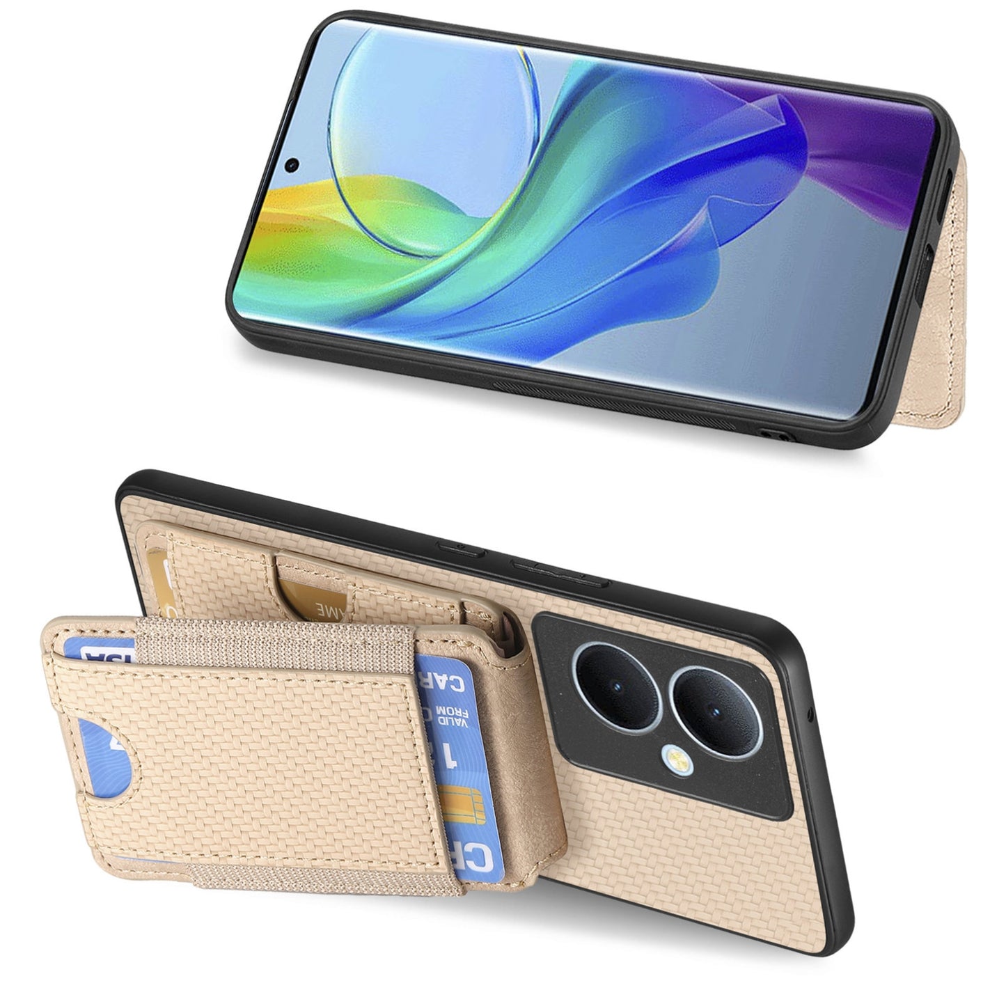 For vivo Y78+ Vertical Flip Wallet Stand Phone Case with Carbon Fibre Pattern