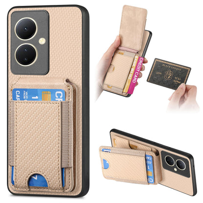 For vivo Y78+ Vertical Flip Wallet Stand Phone Case with Carbon Fibre Pattern