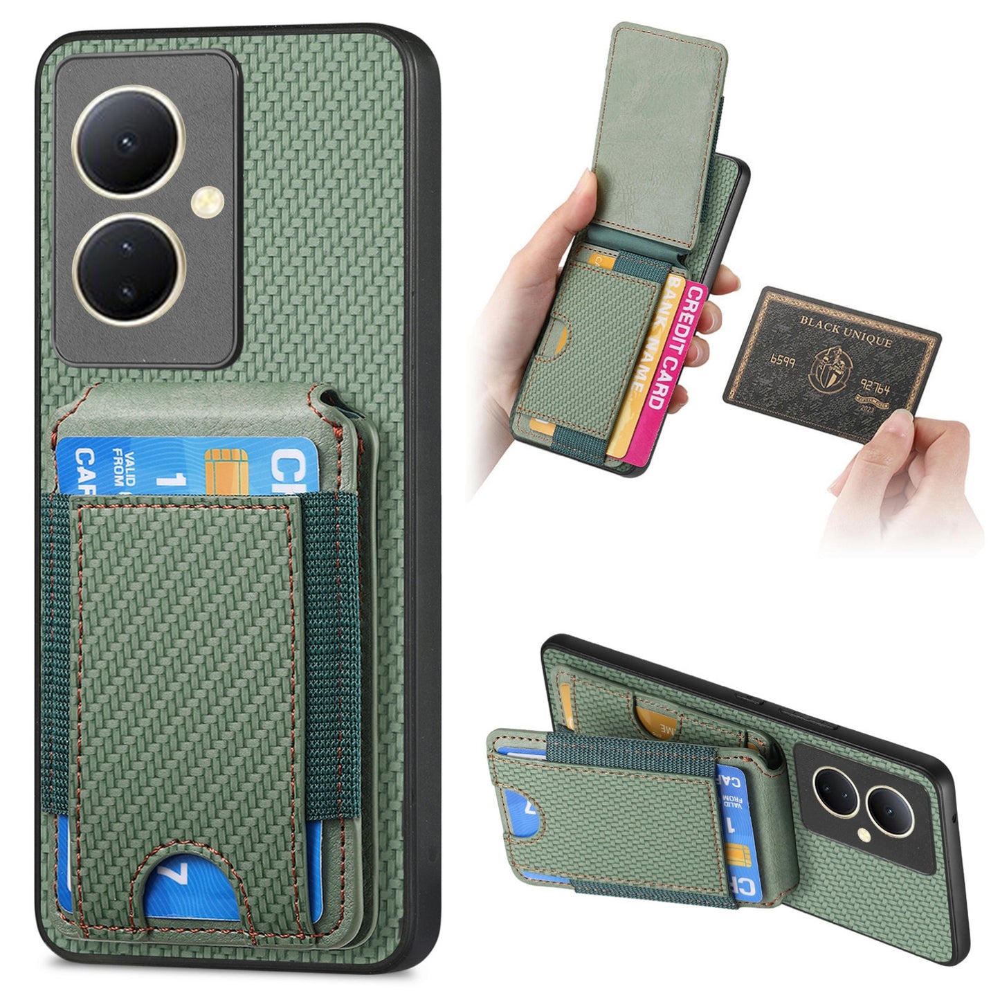 For vivo Y78+ Vertical Flip Wallet Stand Phone Case with Carbon Fibre Pattern