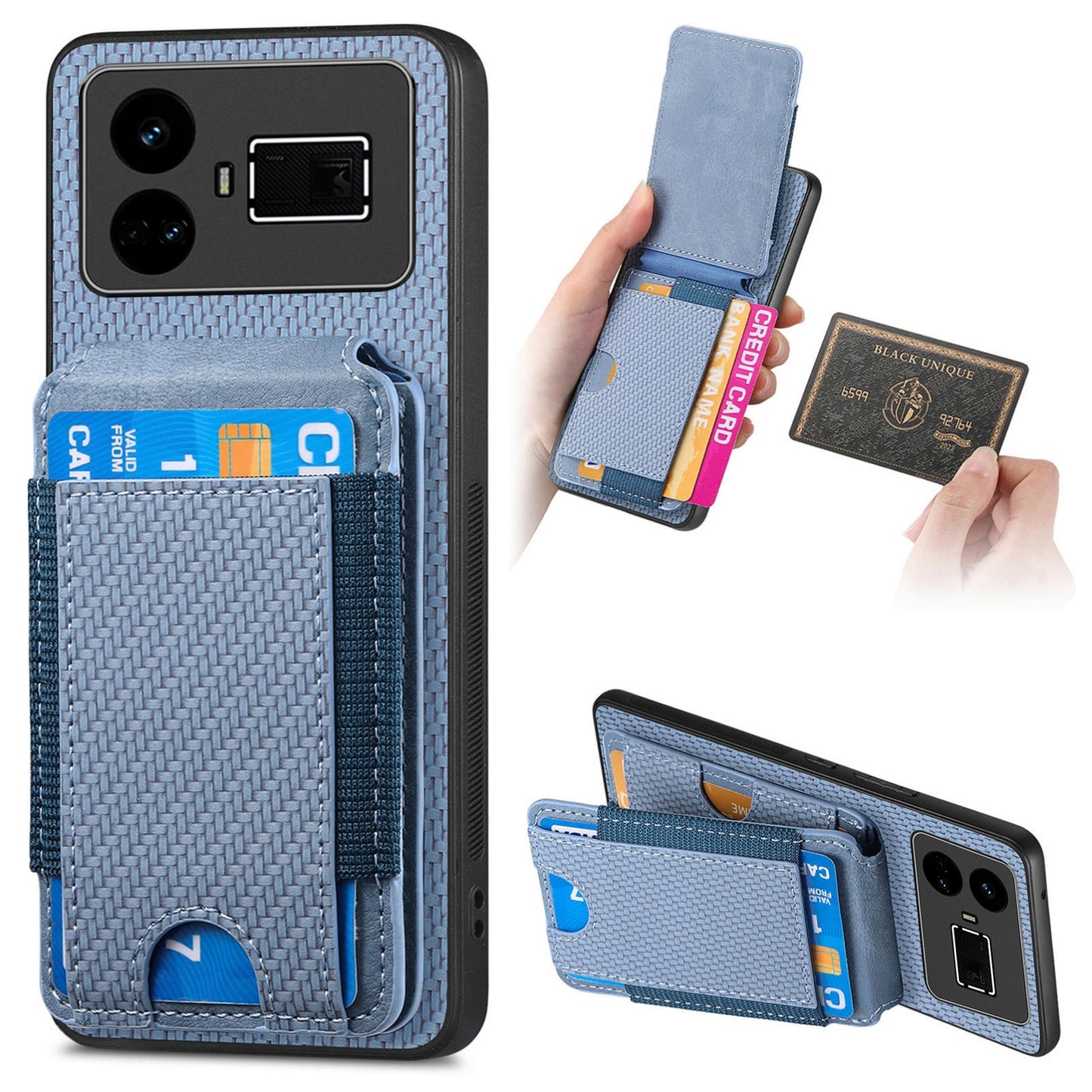 Realme GT5 Vertical Flip Wallet Stand Phone Case with Carbon Fibre Pattern