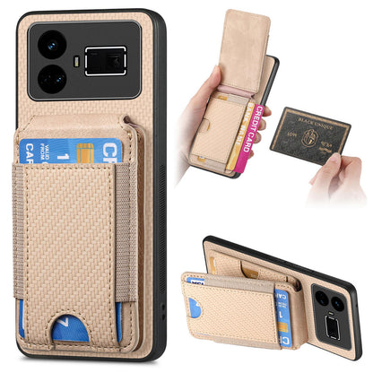 Realme GT5 Vertical Flip Wallet Stand Phone Case with Carbon Fibre Pattern