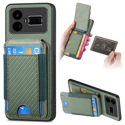 Realme GT5 Vertical Flip Wallet Stand Phone Case with Carbon Fibre Pattern