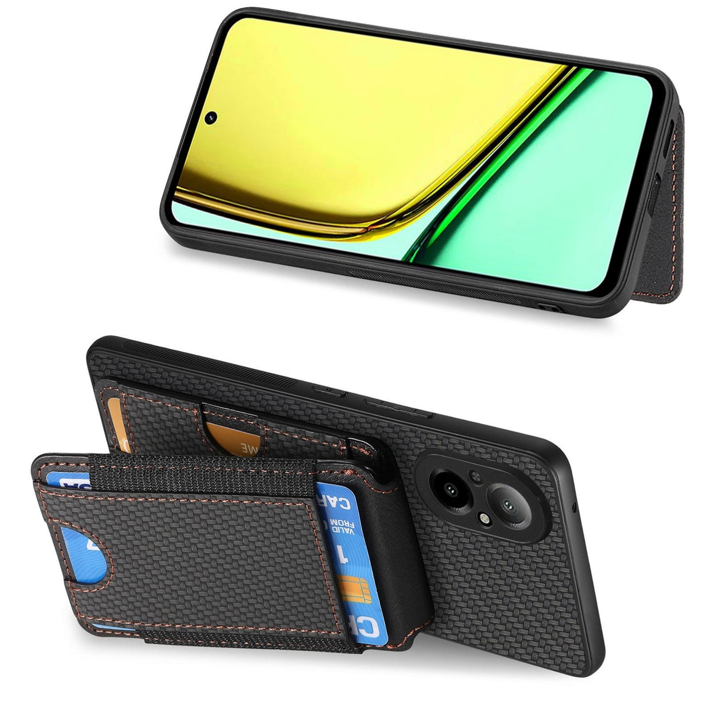 Realme 9 Pro Vertical Flip Wallet Stand Phone Case with Carbon Fibre Pattern