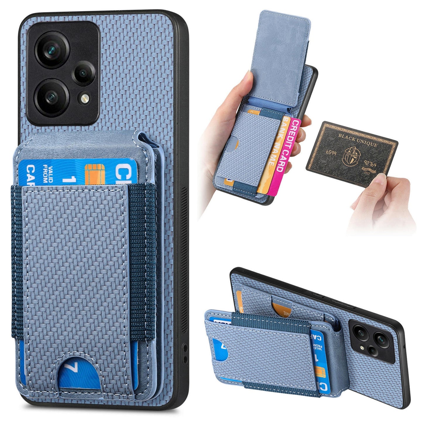 Realme 9 Pro+ Vertical Flip Wallet Stand Phone Case with Carbon Fibre Pattern