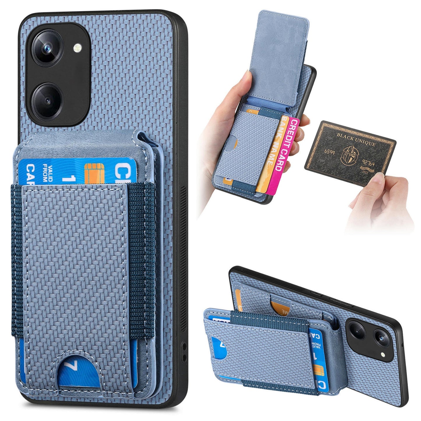 Realme 10 4G Vertical Flip Wallet Stand Phone Case with Carbon Fibre Pattern