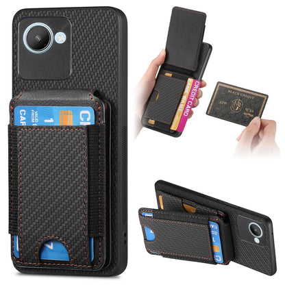 Realme C30S Vertical Flip Wallet Stand Phone Case with Carbon Fibre Pattern