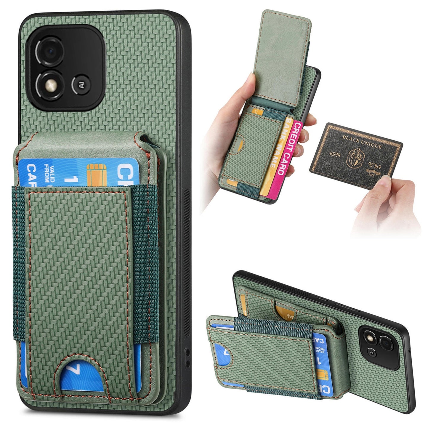 Realme C11 2021 Vertical Flip Wallet Stand Phone Case with Carbon Fibre Pattern