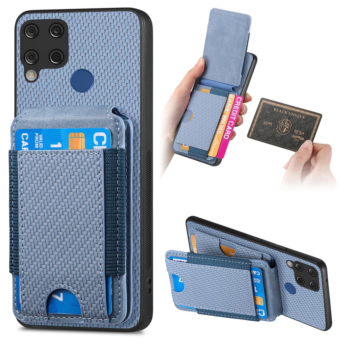 Realme C15 Vertical Flip Wallet Stand Phone Case with Carbon Fibre Pattern