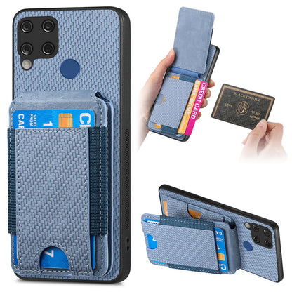 Realme C15 Vertical Flip Wallet Stand Phone Case with Carbon Fibre Pattern