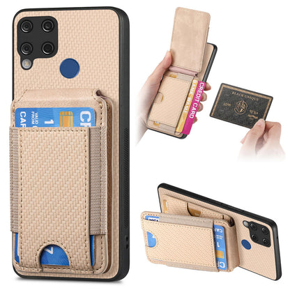 Realme C15 Vertical Flip Wallet Stand Phone Case with Carbon Fibre Pattern