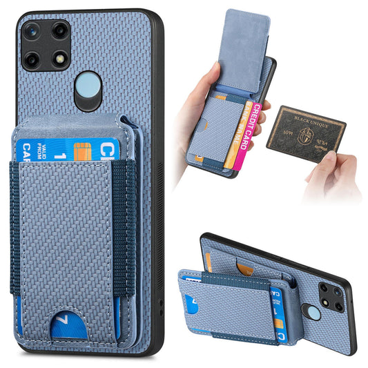 Realme C21 Vertical Flip Wallet Stand Phone Case with Carbon Fibre Pattern