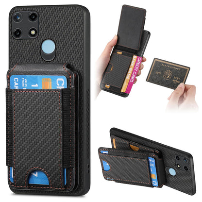 Realme C21 Vertical Flip Wallet Stand Phone Case with Carbon Fibre Pattern