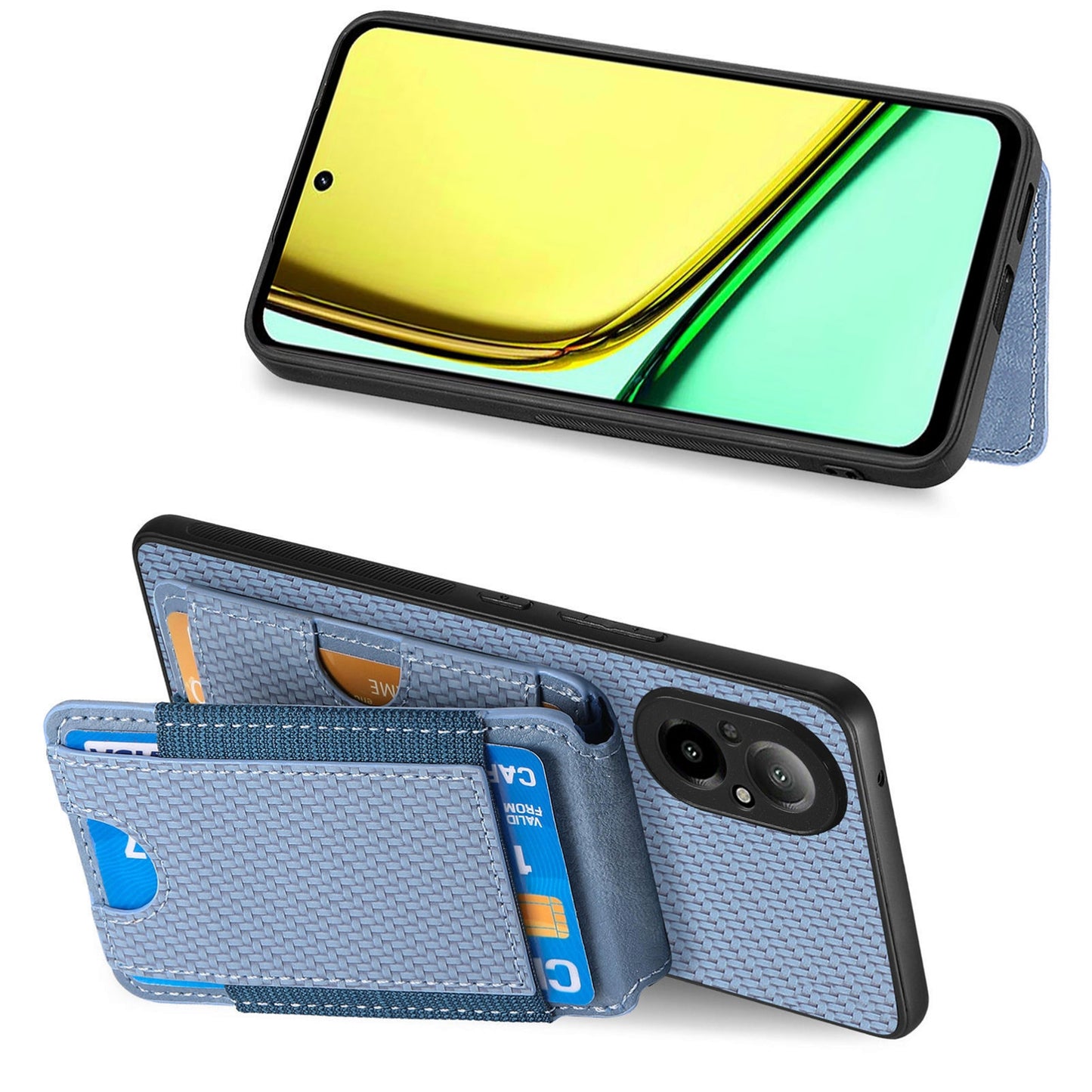 Realme C21Y Vertical Flip Wallet Stand Phone Case with Carbon Fibre Pattern