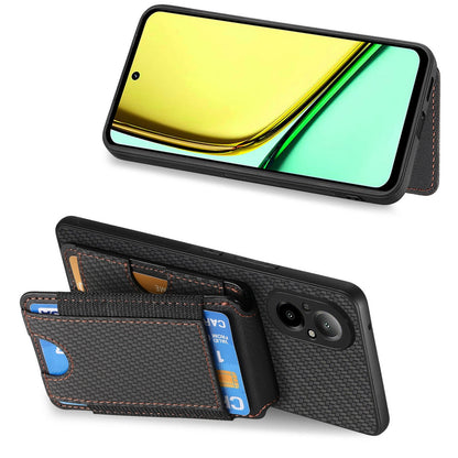 Realme C21Y Vertical Flip Wallet Stand Phone Case with Carbon Fibre Pattern