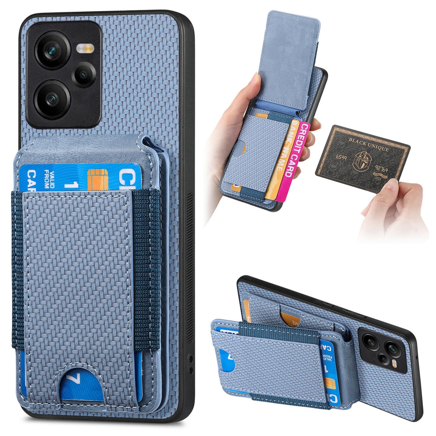 Realme C35 Vertical Flip Wallet Stand Phone Case with Carbon Fibre Pattern