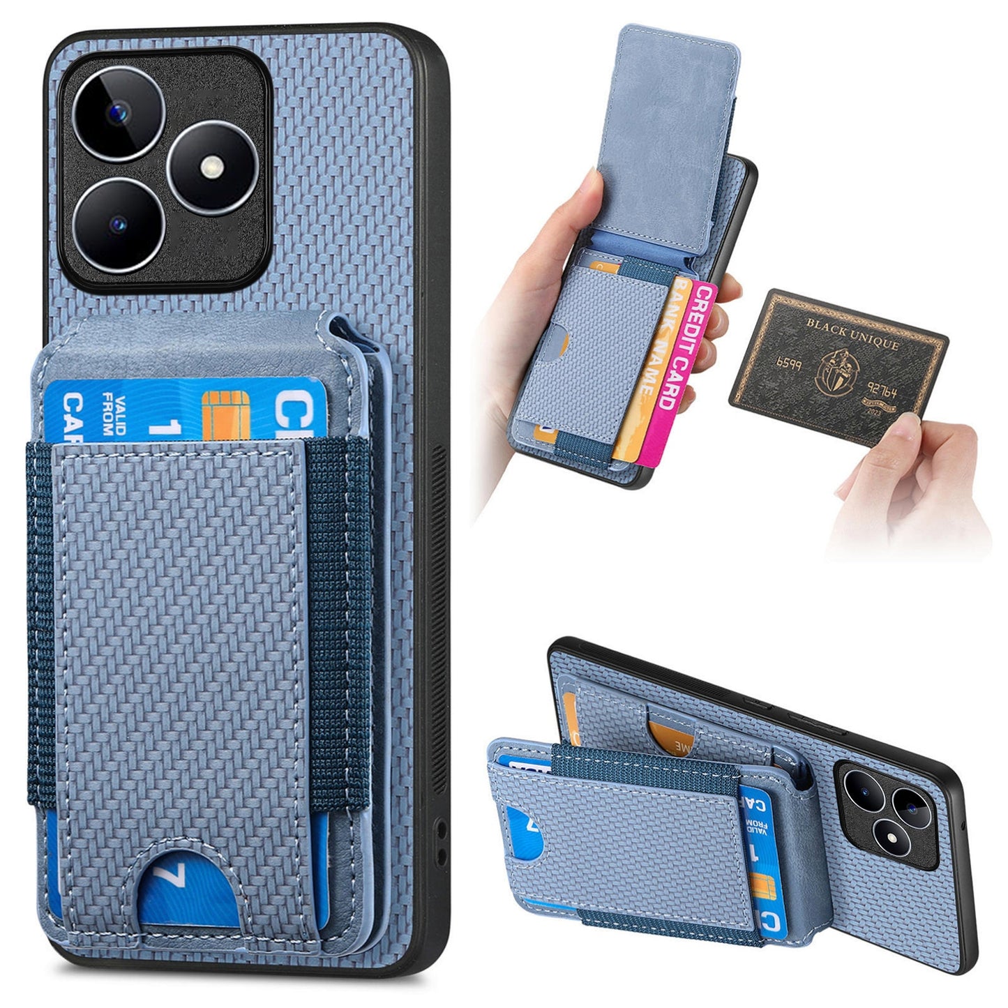 Realme C53 Vertical Flip Wallet Stand Phone Case with Carbon Fibre Pattern