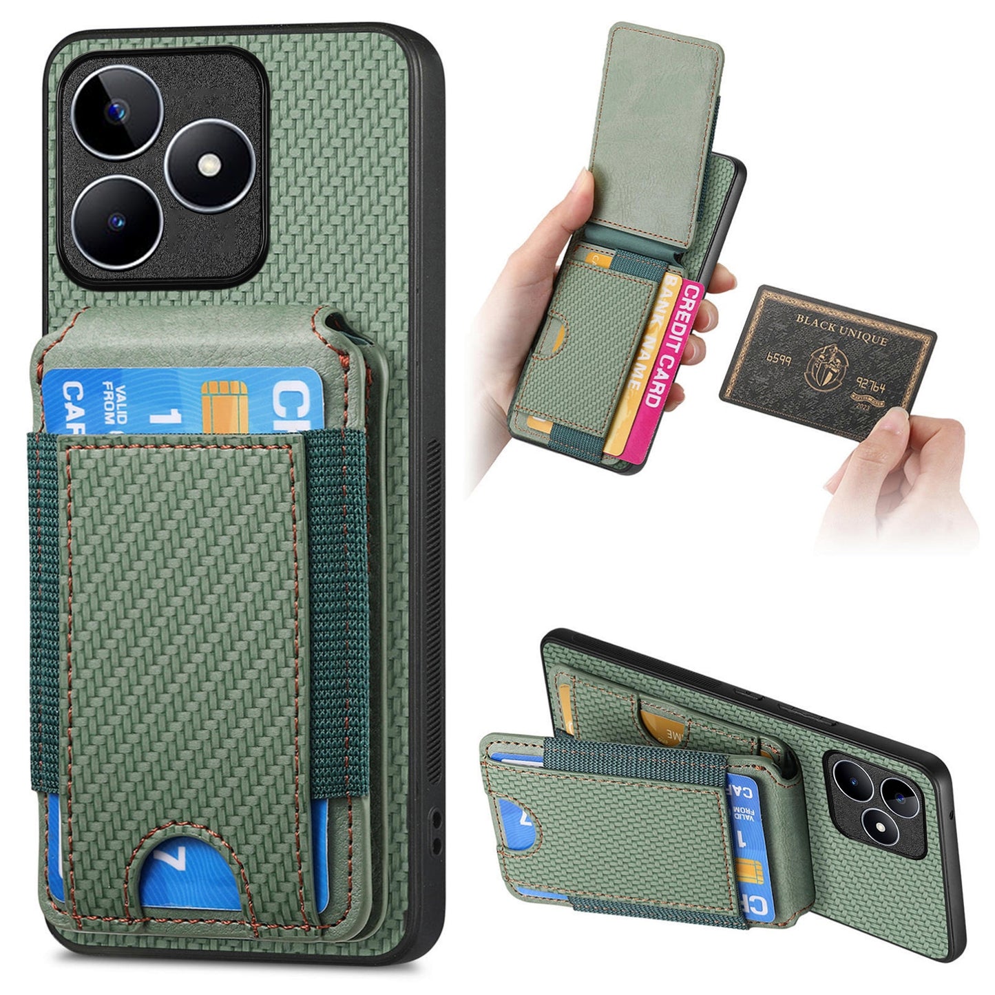 Realme C53 Vertical Flip Wallet Stand Phone Case with Carbon Fibre Pattern