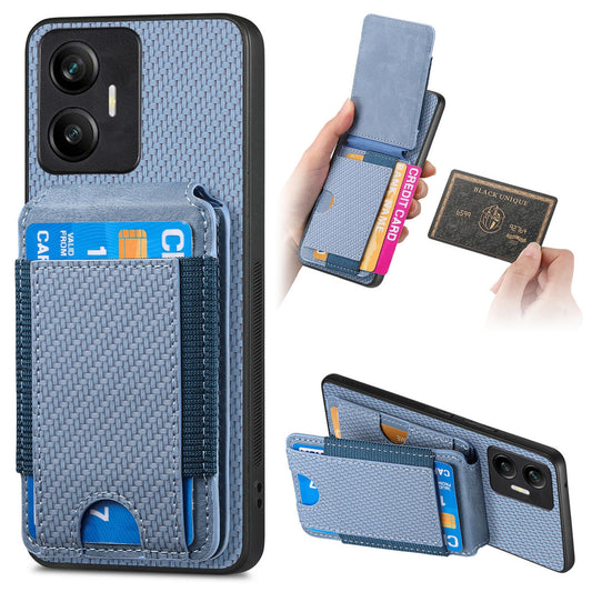 Realme C55 Vertical Flip Wallet Stand Phone Case with Carbon Fibre Pattern
