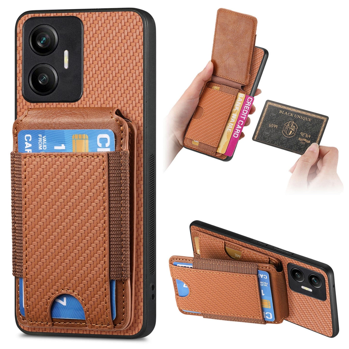 Realme C55 Vertical Flip Wallet Stand Phone Case with Carbon Fibre Pattern